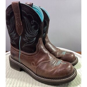 ARIAT Womens Heritage Western Cowgirl Cowboy‎ Boots Brown W/Teal Size 8.5B